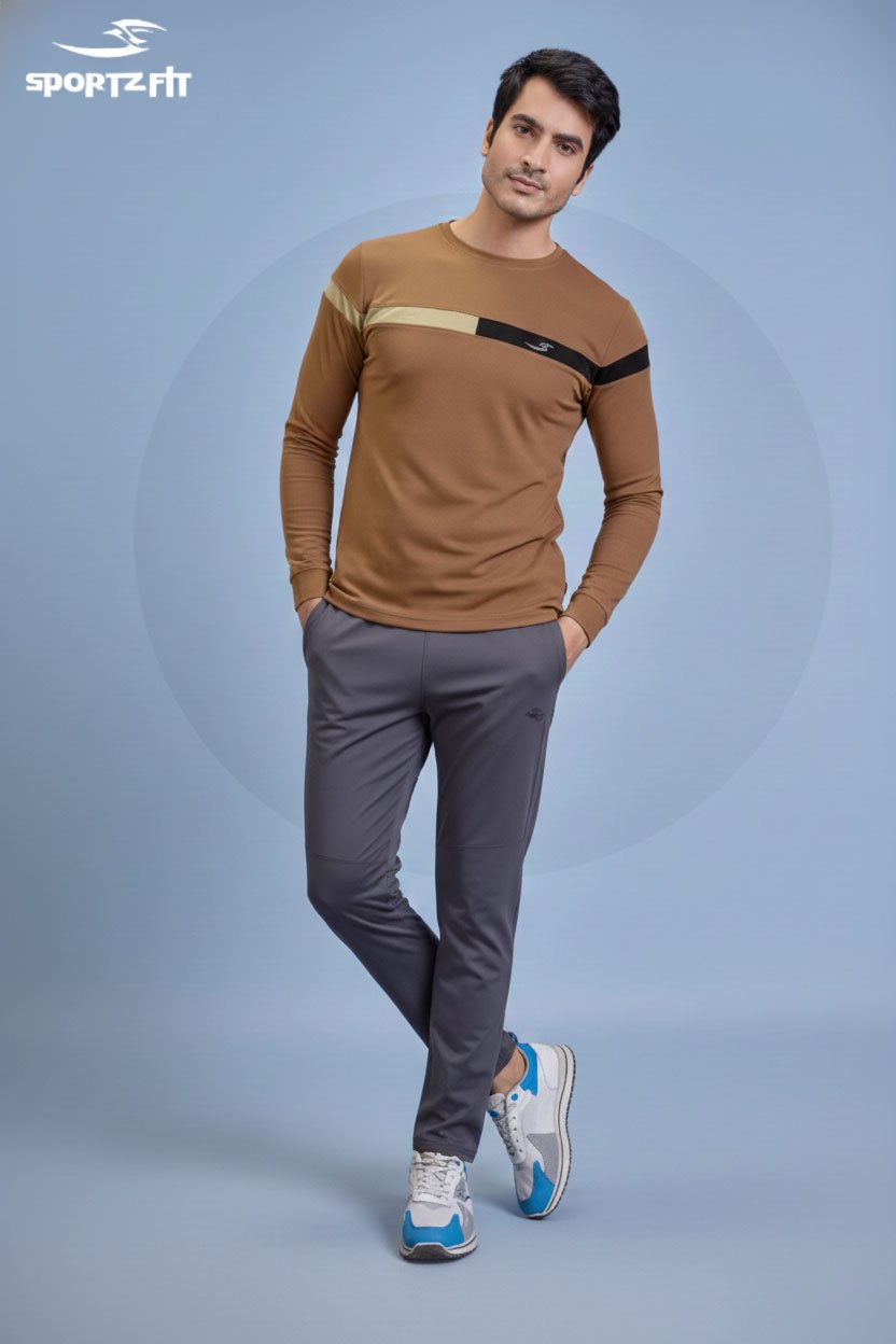 Men Round Neck Full Sleeve T-Shirt  | Brown | M |  SBT61
